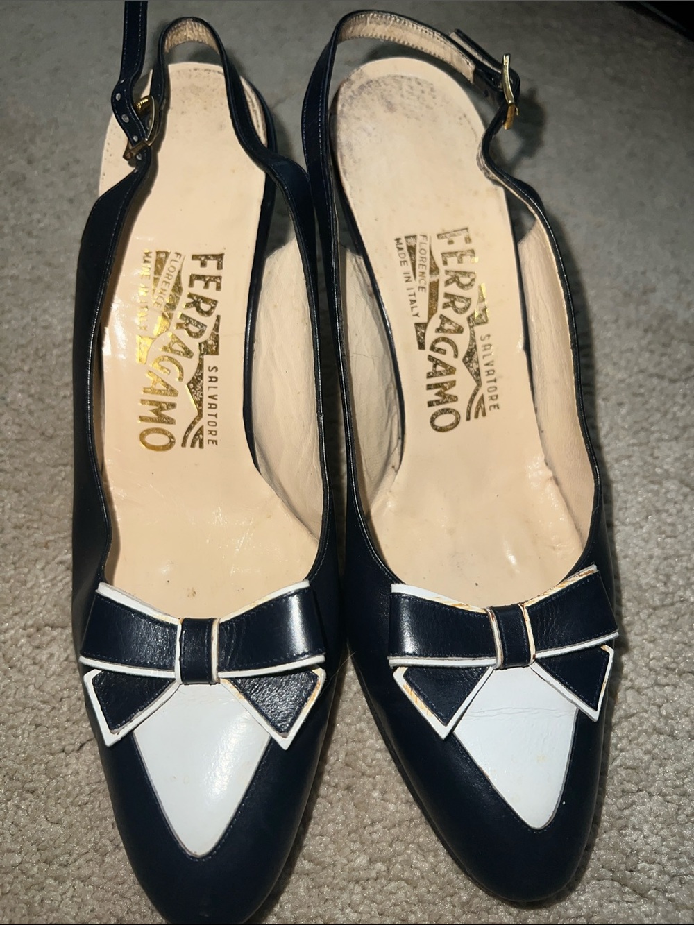 Salvatore Ferragamo Black and White Bow Slingback Heels - Picture 10 of 10
